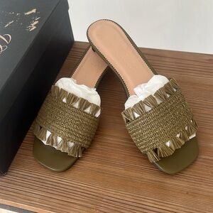 J. Crew Mossy Grove Woven Raffia Fringe Strap Sandal